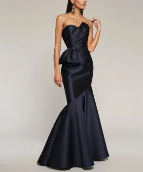 Элегантные Длинные черные платья для выпускного вечера в стиле милой сердцу русалки, атласное вечернее платье со шлейфом 