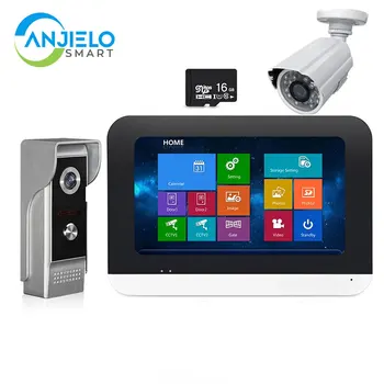 7-дюймовый цветной видеодомофон с сенсорным экраном с камерой безопасности, SD-карта 16G для защиты дома, камера Interfone Com