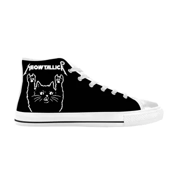 Cat Meowtallica Музыка хэви-метал-рок-группы, забавная повседневная тканевая обувь С высоким берцем, Удобные дышащие Мужские и женские кроссовки с 3D принтом