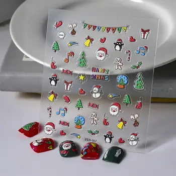 Рождественская серия 5D Рельефная наклейка для ногтей с мультяшными снежинками, украшение для ногтей Санта-Клаусом, амулеты для ногтей своими руками, украшения для маникюра