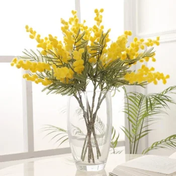 Искусственный цветок из искусственной акации, плюшевая мимоза, ветка вишни, украшение свадебного домашнего стола, белый желтый