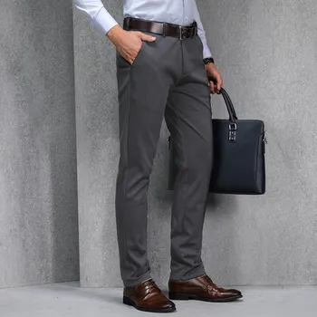 Мужской весенне-осенний однотонный повседневный костюм с высокой талией и карманом на молнии, брюки для работы, модные официальные винтажные брюки