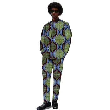 Черная рубашка в стиле пэчворк с воротником и брюками, сшитые на заказ Мужские комплекты Naija, одежда в стиле ретро с африканским принтом