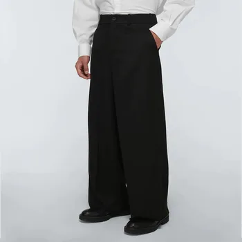 Мужские свободные повседневные брюки с широкими штанинами 2023, Корейский модный тренд, большие размеры, Новые простые Черные прямые повседневные брюки