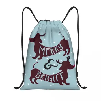Изготовленная на Заказ Веселая и яркая Рождественская сумка на шнурке для снега с таксой Для женщин и мужчин, легкий Забавный рюкзак для хранения домашних собак в спортзале