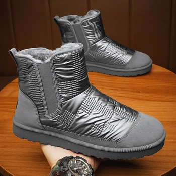 Модные водонепроницаемые зимние ботинки с толстой подошвой, теплые ботильоны на плюшевом меху, мужские ботинки 2023, зимняя хлопковая обувь, нескользящие ботильоны