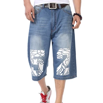 Pop Nice Мужские Свободные джинсы в стиле ХИП-ХОП Для Скейтбординга, Короткие джинсы в американском стиле, мужские Модные брюки, Размер 30-46