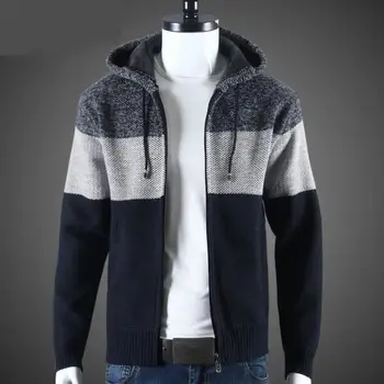Мужское вязаное пальто, вязаный мужской свитер в цвет блока, куртка с капюшоном, теплый стильный уютный кардиган средней длины, пальто для зимы, осень теплая