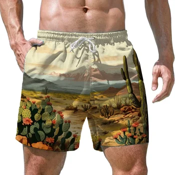 Горячая распродажа Летних мужских шорт с 3D-печатью кактуса, пляжных шорт, Гавайских плавок для пляжной вечеринки, модных повседневных шорт