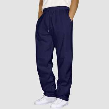 Свободные однотонные повседневные брюки Осень-зима, мужские однотонные брюки, повседневная одежда, многоцветные тренировочные брюки с карманами