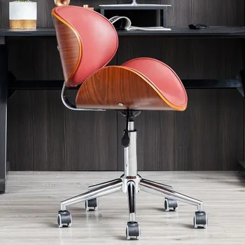 Компьютерное кресло для комфортного домашнего использования, Офисное кресло из цельного дерева в скандинавском стиле, Кожаное кресло для отдыха, Изогнутые Деревянные стулья, Современный минимализм
