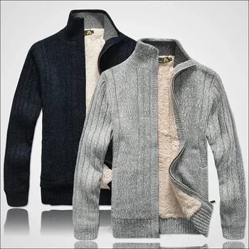 Мужская зимняя мужская одежда Толстый флисовый повседневный кардиган Вязаный свитер для мужчин Пальто Теплое 2024