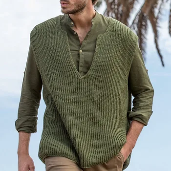 Мужской свитер-жилет 2023, Осенне-зимний новый повседневный свободный пуловер большого размера, свитер-жилет