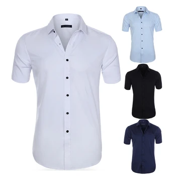 Легкая эластичность, мужская деловая повседневная рубашка с короткими рукавами, Однотонная, Тонкая, Не железная, мужские рубашки, легкая в уходе, летняя мода