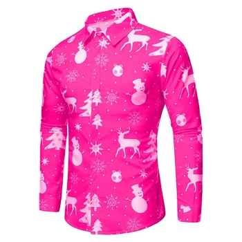 2024 Рождественская рубашка со снеговиком, топ, футболка, Красный, розовый, синий, Мягкая удобная модная одежда для вечеринок с длинным рукавом и лацканами, одежда для вечеринок, Одежда