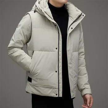 Новое мужское пуховое пальто со съемными рукавами, зимний жилет, модное теплое повседневное пальто из двух частей с капюшоном
