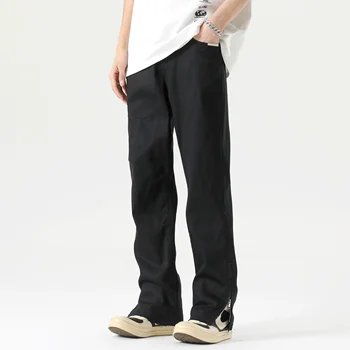 Черные джинсы с застежкой-молнией, эластичные свободные брюки с прямыми штанинами