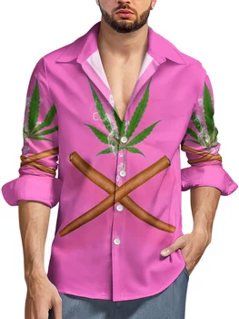 Мужские рубашки HX Fashion, повседневная мужская рубашка с длинными рукавами и принтом сигарет с растениями, сорняками, топы с 3D-графикой, пляжная рубашка, прямая поставка