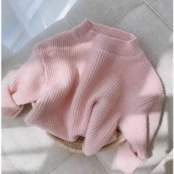 Однотонный вязаный свитер для девочек, зимняя одежда для малышей, зимняя одежда для малышей, осенняя одежда для девочек