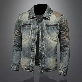 зима 2023, джинсовая куртка, мужской Модный тренч, мужская джинсовая куртка, мужские повседневные куртки, осеннее мужское классическое джинсовое пальто, размер M-4XL