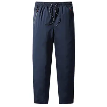 Мужские брюки Теплые уютные мужские зимние спортивные брюки с карманами на эластичном поясе, идеально подходящие для бега трусцой, тренировок, однотонные мужские брюки