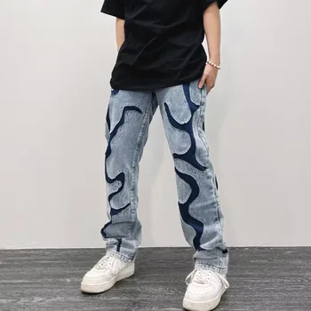 2023 Японская уличная одежда с вышивкой Мужские джинсовые брюки Карго Винтажные мужские джинсовые брюки Harajuku