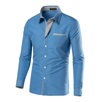 Мужская приталенная рубашка с цветным блоком, классический однобортный дизайн переднего кармана, подарок для мужчины, отца, любовника