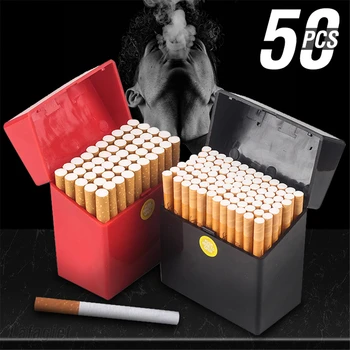 Вмещает 50 штук портсигар большой емкости, Автоматический производитель сигарет, ящик для хранения табака, Пластиковый портсигар для курения, Мужской подарок