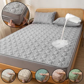 Водонепроницаемый хлопковый утепленный наматрасник, Регулируемый чехол для кровати, Стеганая простыня из соевого волокна, Антибактериальный коврик для кровати