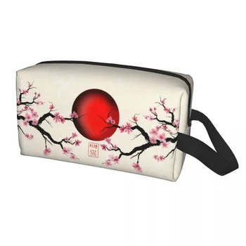Японская сакура, цветущая сакура с красным восходящим солнцем, дорожная сумка для туалетных принадлежностей для женщин, цветочная косметичка для макияжа, набор для хранения Dopp