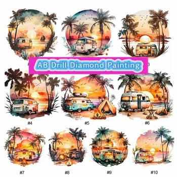 AB Drills Алмазная живопись, вышивка Coconut Grove Seaside Campervan Art Diy Мозаика Пейзаж Вышивка крестиком Домашний Декор Подарок для детей