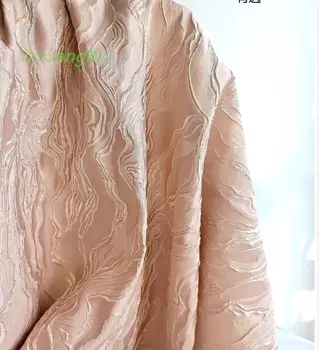Жаккардовая ткань розово-золотистой волны, креативная ткань с объемной текстурой в стиле ретро, дизайнерская ткань для домашнего платья.