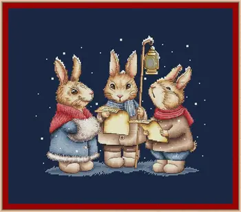 Хлопчатобумажная Аида ручной работы с тремя поющими кроликами 39-34 набора для вышивания крестиком,14, 16, 18, 22, 25, 28 карат, магазин поделок из ткани 14