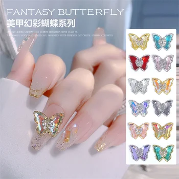 10ШТ Двухслойных бабочек для 3D нейл-арта, стразы из кристаллов циркона, украшения для кончиков ногтей, модные подвески для ногтей с блестками в виде бабочек