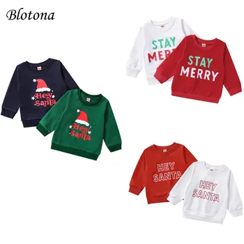 Толстовка Blotona Kids с Рождественским буквенным принтом, Круглый вырез, Пуловеры Свободного кроя С длинным рукавом, 6 месяцев-4 года