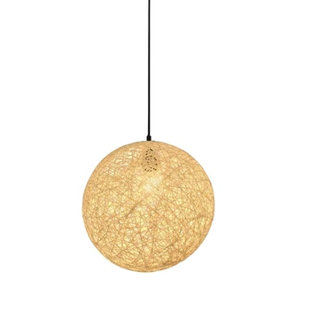 Люстра из ротанга и джута с шариками индивидуального творчества, сферический ротанговый абажур-гнездо 20 см
