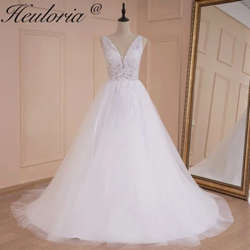 Свадебное платье HEULORIA в стиле бохо с V-образным вырезом, кружевное платье невесты, расшитое бисером, плюс размер, свадебное платье трапециевидной формы robe de mariee